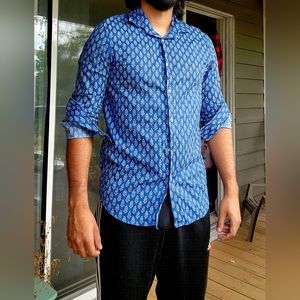 ZARA Men Bottom Up Casual Shirt Medium Blue Custom Design